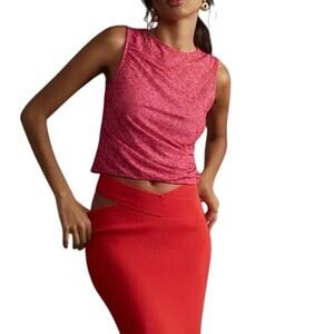 Maeve Anthropologie Pink Printed Mesh Ruched Y2K Style Tank Size Large